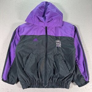 Vintage Sacramento Kings Windbreaker Jacket Youth 7 Black Purple Adidas NBA Y2K‎
